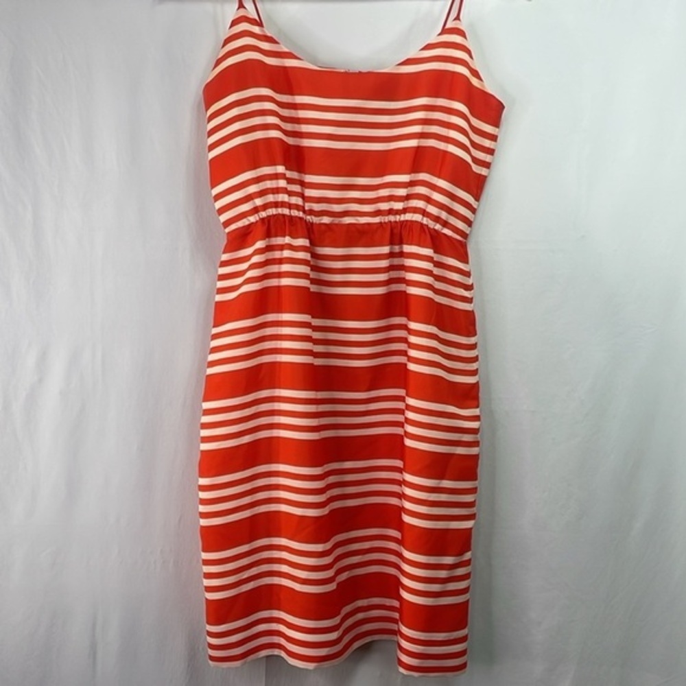 🧢 J.Crew, coral and cream horizontal striped chic dress